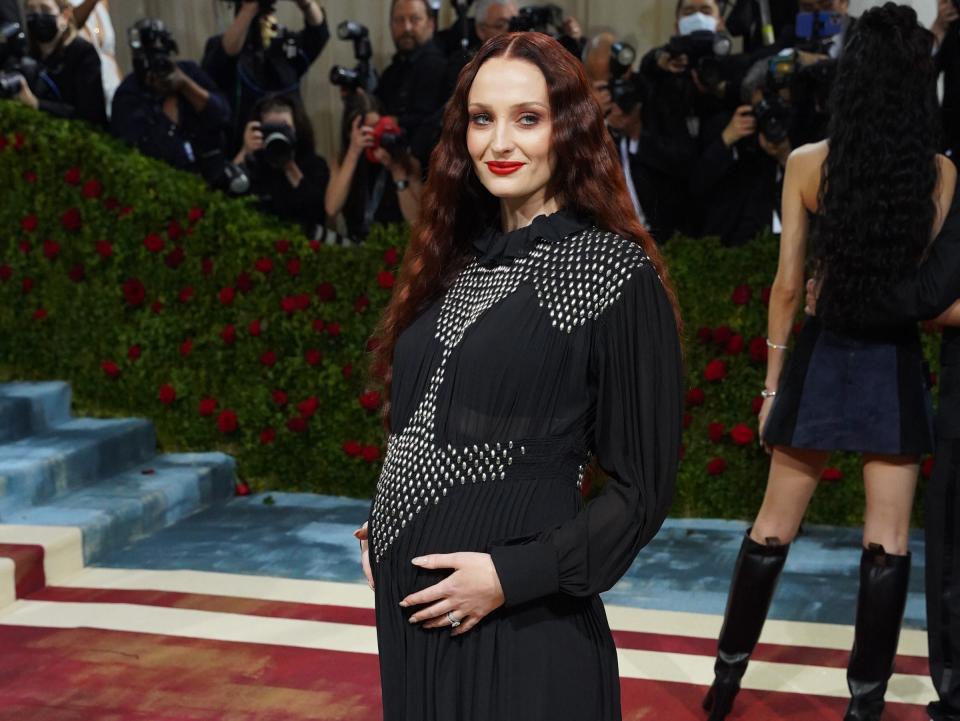 Sophie Turner in a black gown at the 2022 Met Gala