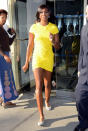 Serena's older sister, Venus -- whom she won the Wimbledon doubles titles alongside -- also opted for yellow this week. Rocking a lemon Torn by Ronny Kobo pleated mini, Ms. Williams sashayed out of the CBS studios in NYC after taping an appearance on "This Morning." Which of the sister's looks do you prefer? (7/10/2012)