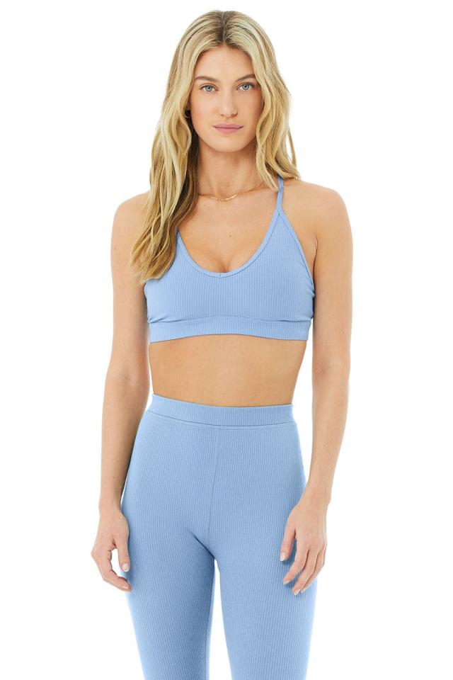 Kendall Jenner Rocks Powder Blue Alo Yoga Sports Bra and Shorts