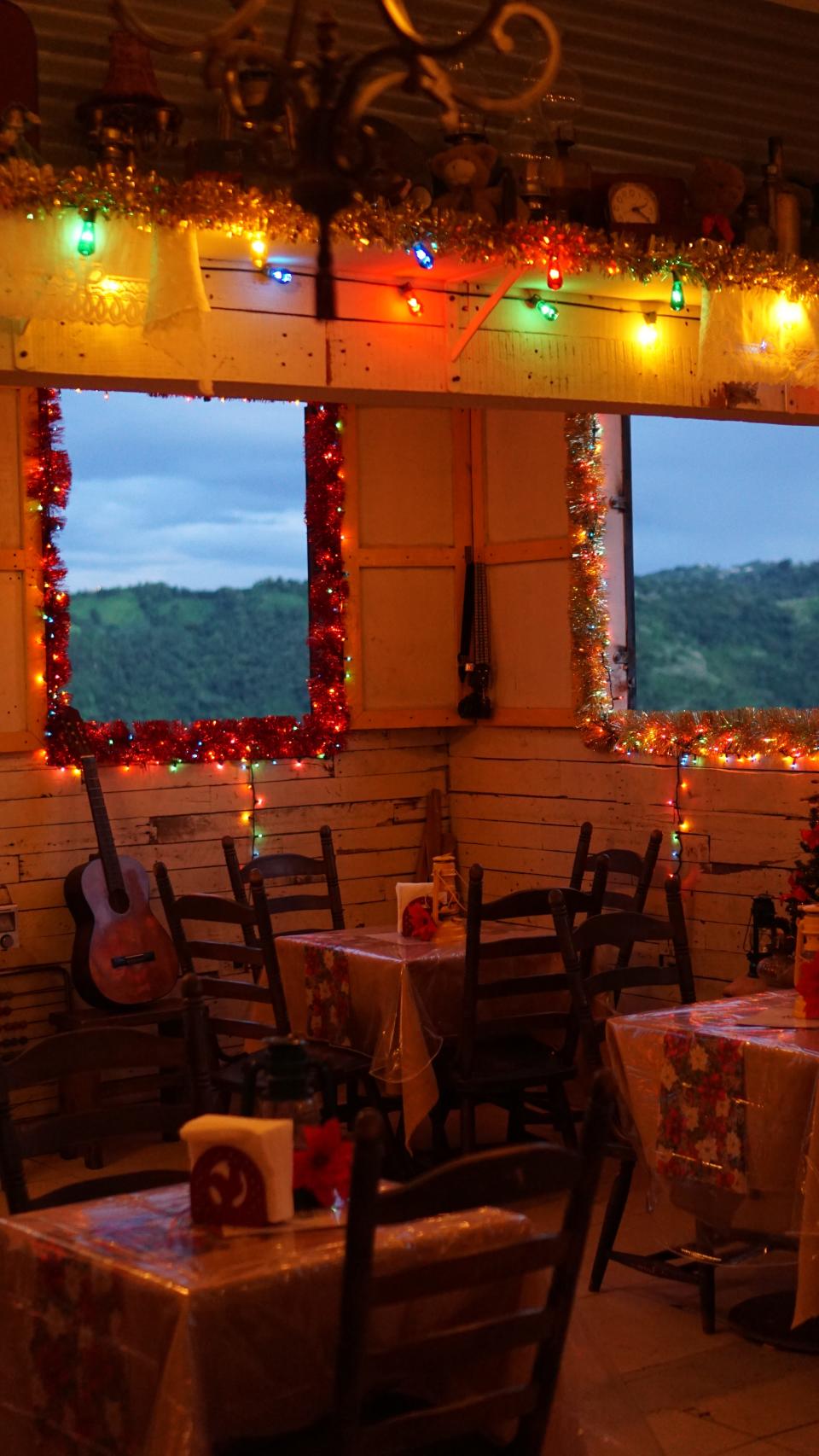 Casa Vieja, a popular chinchorro in Ciales, decorated for Christmas.