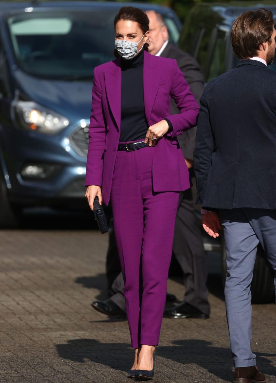 A dreamy fitted suit in an aubergine shade