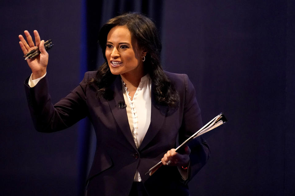 FILE - Moderator Kristen Welker of NBC News arrives prior to the second and final presidential debate between Republican candidate President Donald Trump and Democratic presidential candidate former Vice President Joe Biden in Nashville, Tenn., on Oct. 22, 2020. Welker is revealing her struggles with infertility. She and her husband, John Hughes, are expecting the birth of a daughter this June through a surrogate. NBC said Welker would be doing stories about infertility on the weekend edition of “Today.” (AP Photo/Julio Cortez, File)