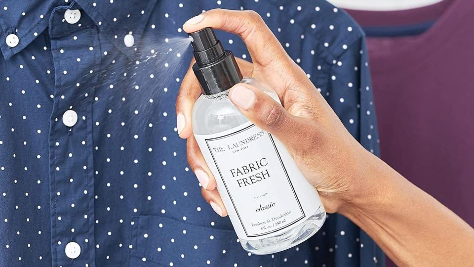 This spray refreshes and deodorizes your clothing, letting you wear it again.