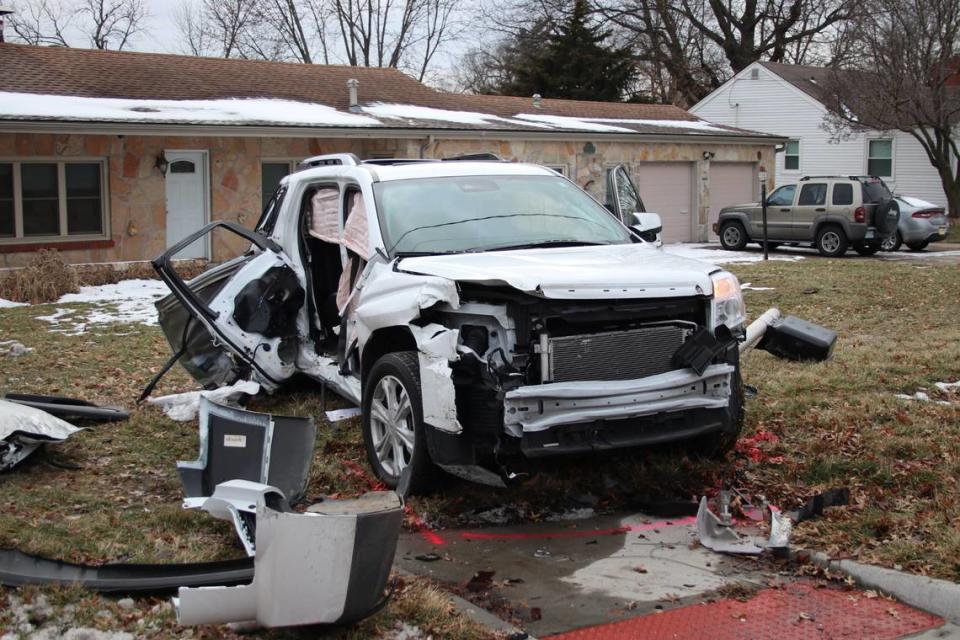 A police photo shows the vehicle Sherry Ross and her Robert Angotti were riding in when they were hit by a driver fleeing police.  Angotti suffered five broken ribs, a cracked sternum and a punctured lung. Ross also suffered a fractured sternum.