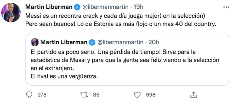 El tuit de Martín Liberman