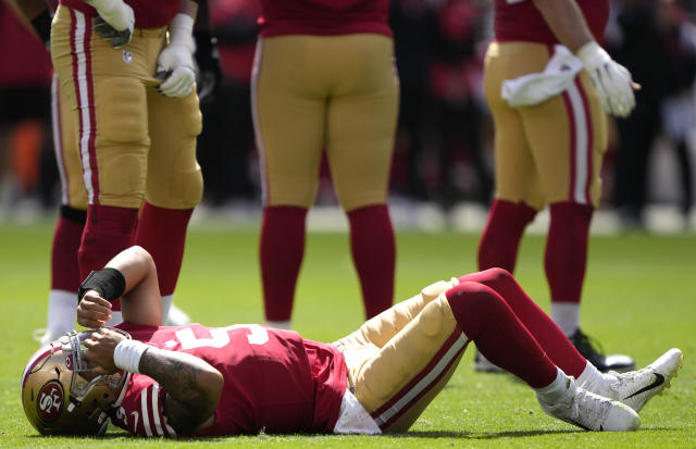 49ers QB Trey Lance carted off field with right ankle injury - Yahoo Sports