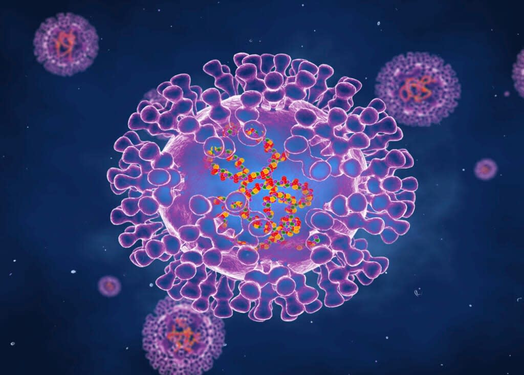 Pox virus, illustration. Pox viruses are oval shaped and have double-strand DNA. There are many types of Pox virus including Chickenpox, Monkeypox and Smallpox. Smallpox was eradicated in the 1970’s. (Photo: Getty Images)