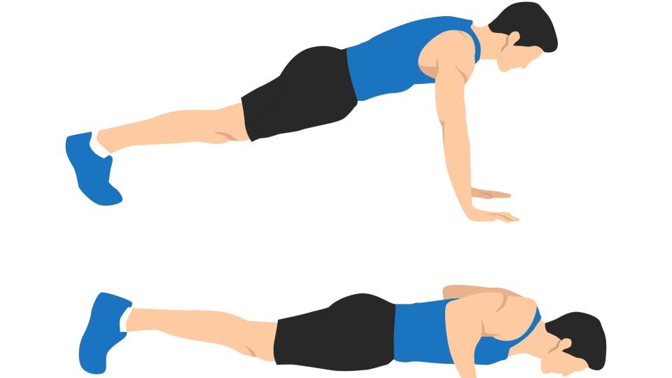 Image of person performing a push-up from starting position to chest to floor