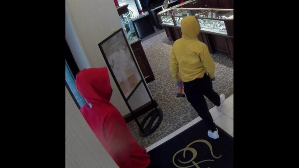 Police are searching for masked robbers who used sledgehammers to smash display cases and steal jewelry at Fink’s Jewelers in the Birkdale Village mixed-use community, off Interstate 77 exit 25 in Huntersville at Lake Norman Tuesday, July 11, 2023.