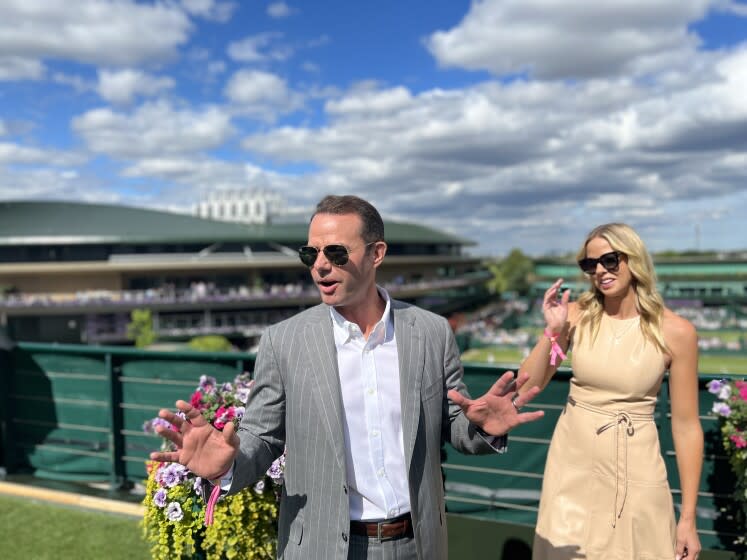 Brandon Staley and his wife, Amy, visit Wimbledon on July 2, 2022.