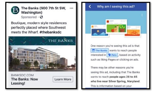 Lawyers allege housing ads like this, which were promoted to Facebook users ages 28 to 45, discriminate against older prospective residents who are excluded from seeing them. (Photo: HuffPost)