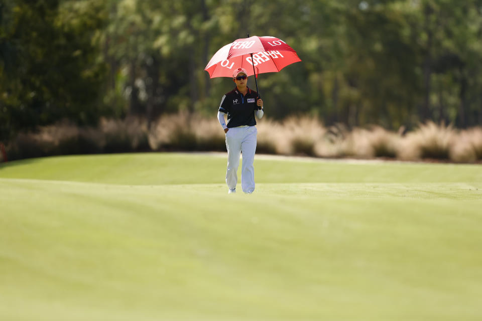 Hyo Joo Kim of South Korea walks up the second fairway during the second round of the CME Group Tour Championship at Tiburon Golf Club on November 17, 2023 in Naples, Florida. (Photo by Douglas P. DeFelice/Getty Images)