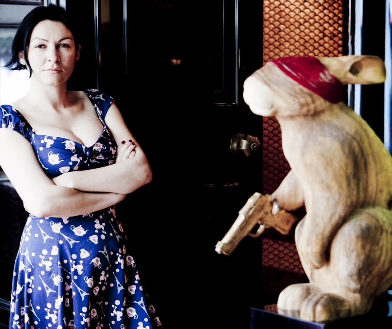 RAGING RABBIT: Emma Maxwell with her sculpture of Robert the First, titled, Well Bred, Well Fed And Well Misled.