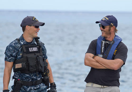 Taylor Kitsch and Peter Berg on the set of Universal Pictures' Battleship - 2012