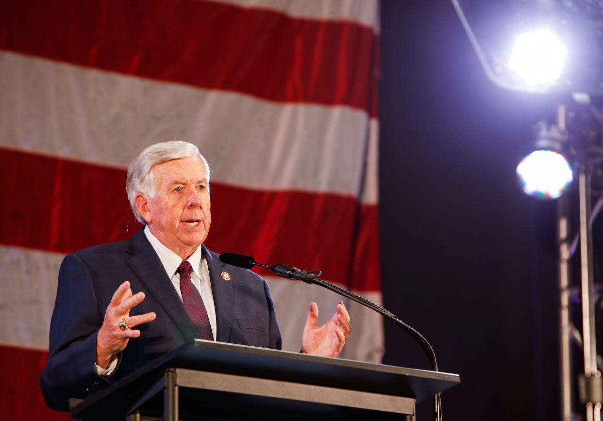 Missouri Gov. Mike Parson delivered the Springfield Area Chamber of Commerce's State of the State address in July on the Missouri State University campus.