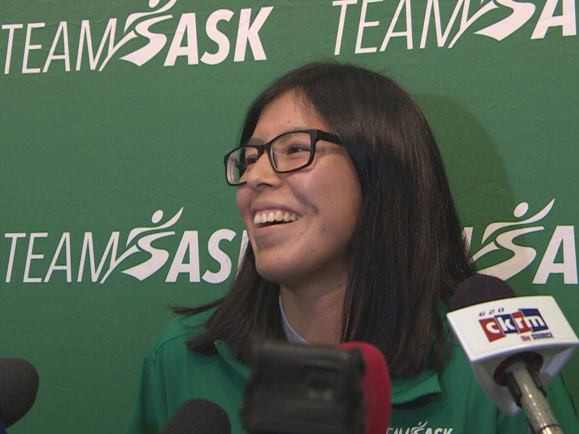 Angel Besskkaystare of Wollaston Lake will carry Saskatchewan’s flag at the 2022 Canada Summer Games.  (CBC - image credit)