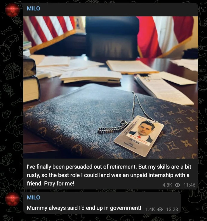 Yiannopoulous posted a photo of his staff ID badge on his Telegram account on Monday.