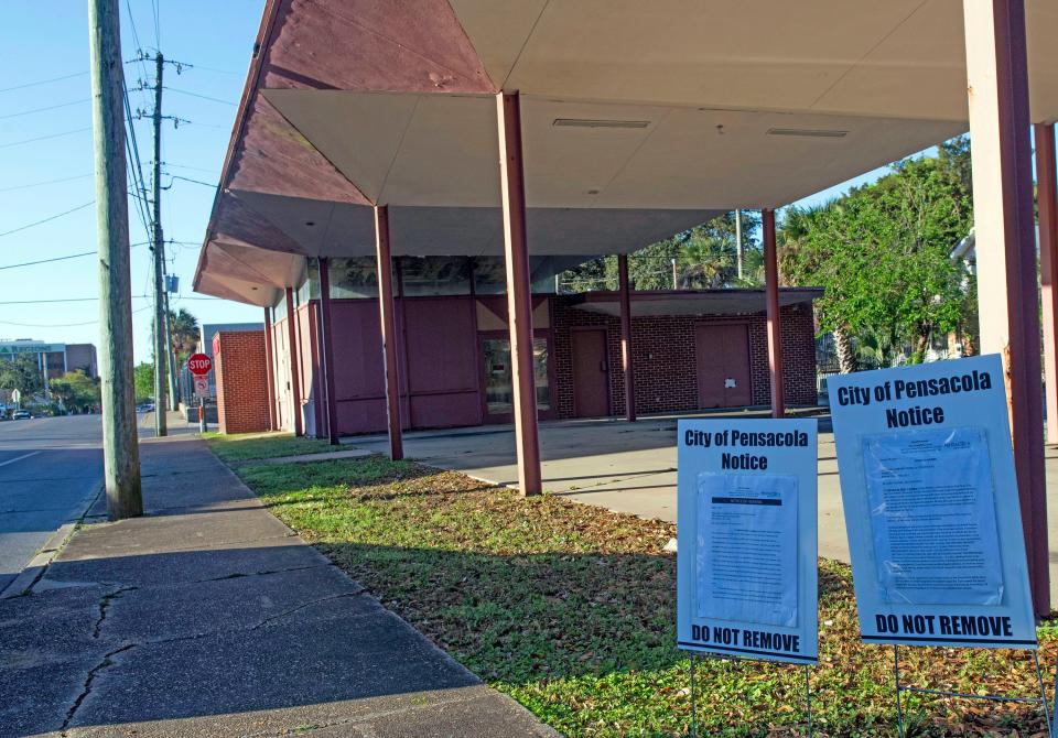 As of Friday, March 29, 2024, The City of Pensacola has posted a code violation order outside the former Trailways bus Station on North Baylen Street.