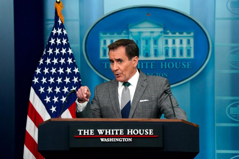 PHOTO: White House National Security Communications Advisor John Kirby speaks during a press briefing at the White House in Washington,D.C., on April 15, 2024. (Elizabeth Frantz/Reuters, FILE)