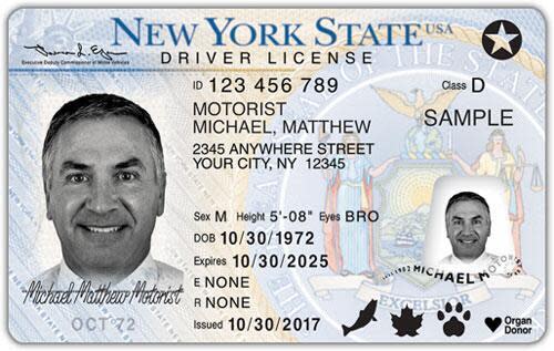 A sample New York State driver license