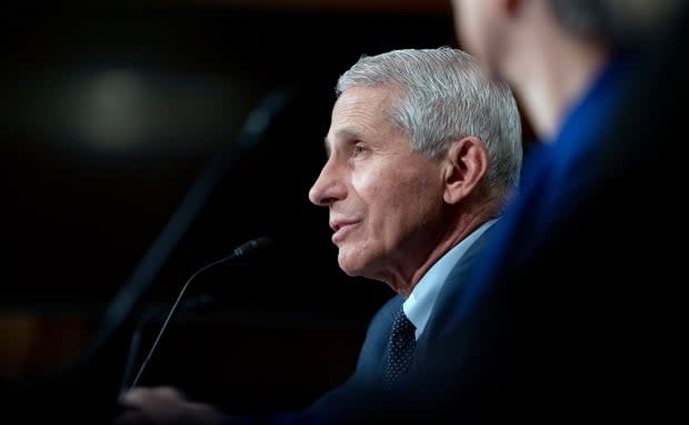 Anthony Fauci, seen here at a U.S. Senate committee hearing on Tuesday, has grown frustrated with what he calls anti-vaccine misinformation. He says almost everyone dying from COVID-19 in the country now is unvaccinated. (Stefani Reynolds/New York Times/The Associated Press - image credit)