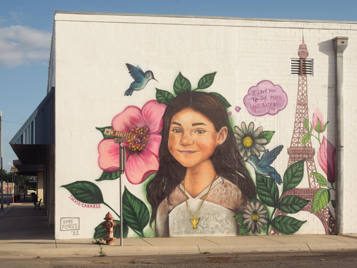 A mural in Uvalde, Texas, honoring 9-year-old Jacklyn Cazares. (Jordan Vonderhaar for NBC News)