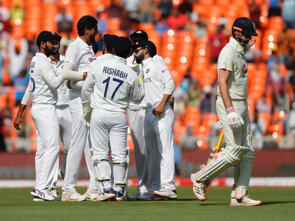 India team celebrate the wicket of Dom Sibley (Sportzpics for BCCI)