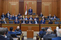 Nabih Berri, speaks after he was re-elected Lebanon's parliamentary speaker, as Lebanon's newly elected parliament convenes for the first time to elect a speaker and deputy speaker in Beirut, Lebanon May 23, 2018. Lebanese Parliament/Handout via REUTERS