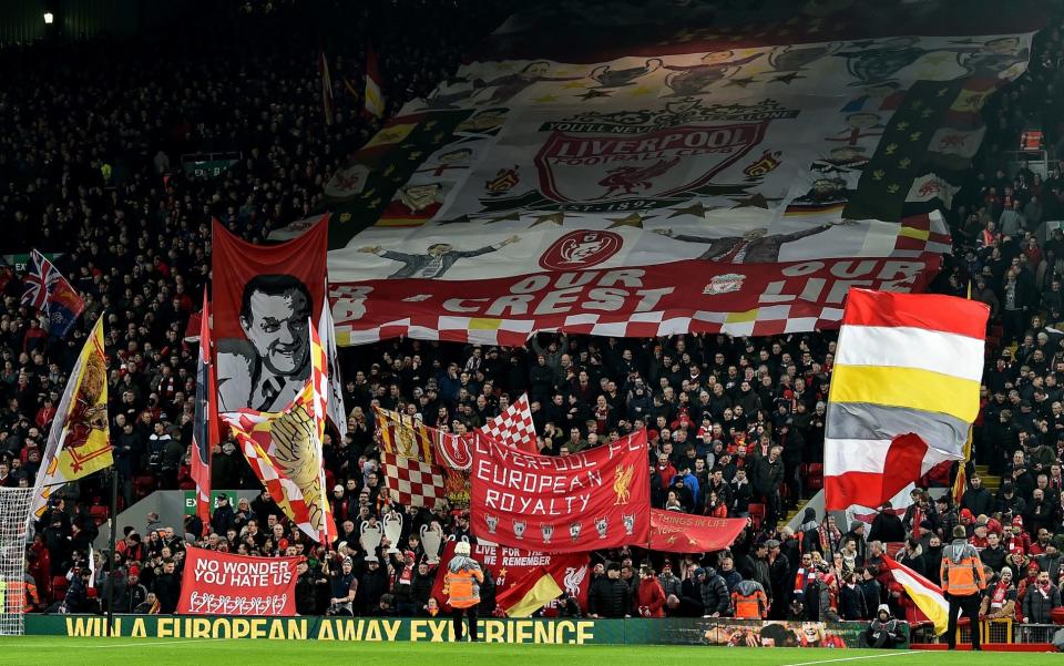 Supporters on the Spion Kop made their feelings known on Sunday as they sang that they would not be moved from the top of the table in their march to a 19th league title – and their first for 30 years   - Liverpool FC