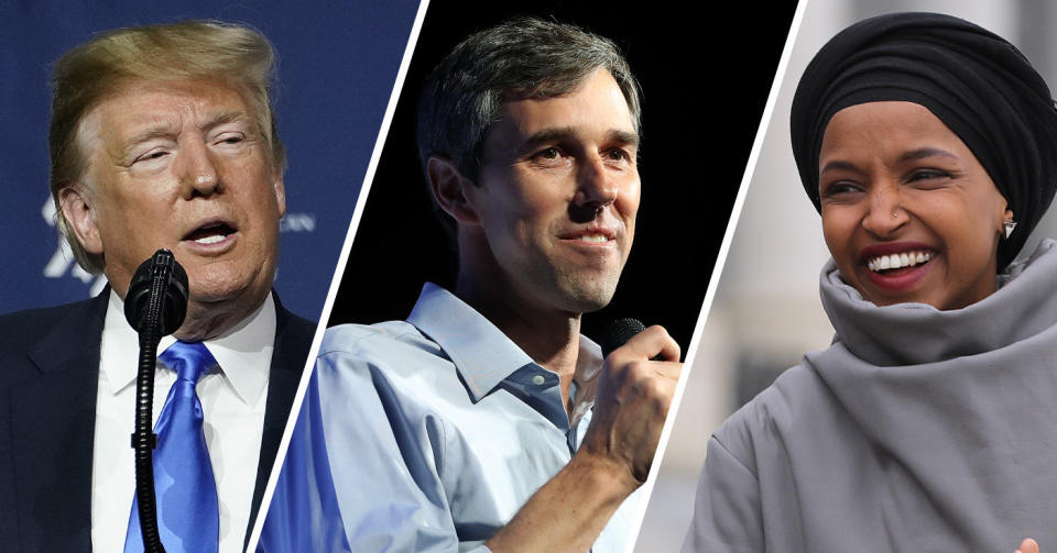 President Trump, Beto O'Rourke and Rep. Ilhan Omar. (Photos: Eilon Paz/Bloomberg via Getty Images, Mark Wilson/Getty Images Images, Chip Somodevilla/Getty Images)