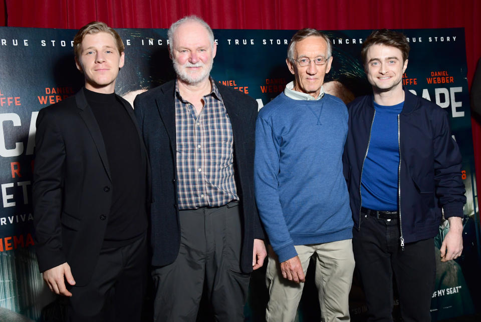 From left to right, Daniel Webber, Stephen Lee, Tim Jenkin and Daniel Radcliffe at a screening for the film "Escape From Pretoria" in London. (Photo: Ian West - PA Images via Getty Images)