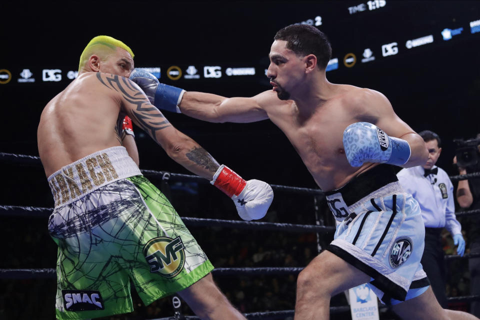 Danny Garcia punches Ukraine's Ivan Redkach during the second round of a welterweight boxing match Saturday, Jan. 25, 2020, in New York. Fulton won the fight. Hurd won the fight. (AP Photo/Frank Franklin II)