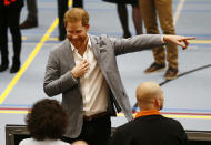 Britain's Prince Harry attends the launch of the 2020 Invictus Games, in The Hague, Netherlands, Thursday, May 9, 2019. Prince Harry returned to his royal duties Thursday after the birth of his son Archie Harrison, to launch the countdown for the fifth Invictus Games sports competition for injured service personnel and veterans. (AP Photo/Peter Dejong)