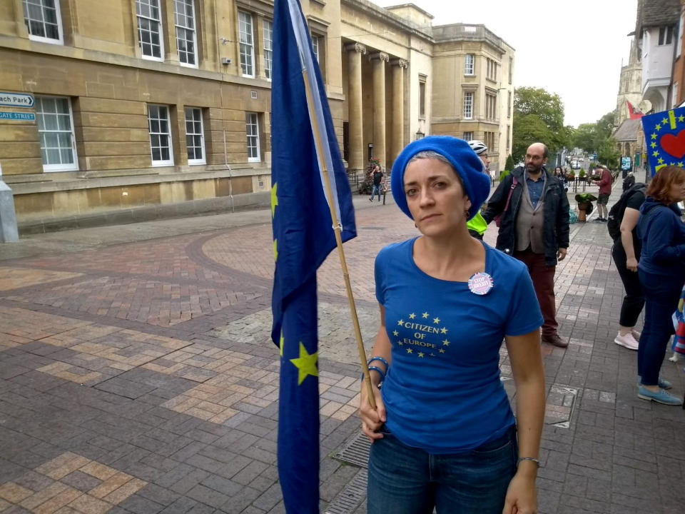 Pictures showed 30 to 40 pro-EU constituents gathering outside Mr Graham's office on Monday. (SWNS) 