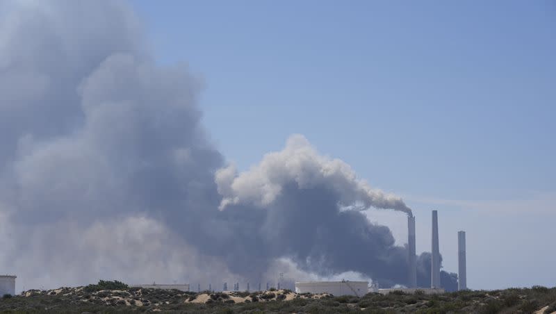 Smoke rises from an area near a power plant outside Ashkelon, Israel, on Saturday, Oct. 7, 2023. Palestinian militants in the Gaza Strip infiltrated Saturday into southern Israel and fired thousands of rockets into the country while Israel began striking targets in Gaza in response.