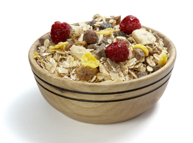 <b>Muesli:</b> Ditch your regular cereals and try some muesli instead. Fortified with fruits and nuts, muesli is a healthy and convenient breakfast option. Have it with milk or curd and stay full and energised for hours.