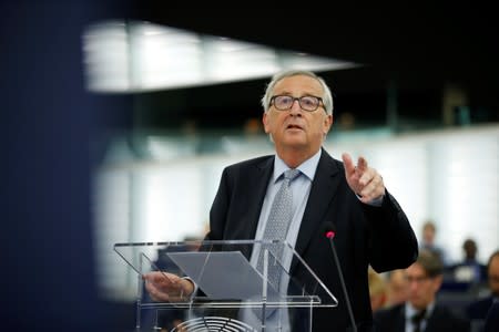 European Commission President Juncker addresses the European Parliament during a debate on Brexit in Strasbourg