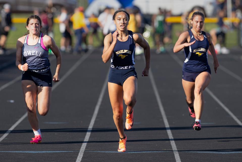 Marlboro’s Isabella Murray wins the girls 100 meter dash. Monmouth County Track & Field Championships held at Howell High School. Howell, NJWednesday, May 10, 2023