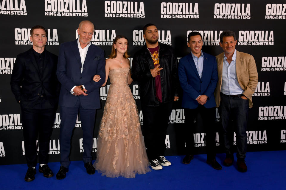 LONDON, ENGLAND - MAY 28: Zach Shields, Charles Dance, Millie Bobby Brown,  O'Shea Jackson Jr. and Director Michael Dougherty attend GODZILLA II King of the Monsters at Cineworld Leicester Square on May 28, 2019 in London, England. (Photo by Dave J Hogan/Getty Images for Warner Bros)