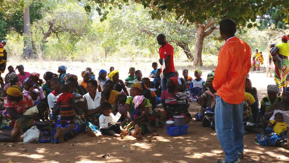 Volunteers with&nbsp;Malaria Consortium's pilot program leading a&nbsp;community dialogue in Nampula. (Photo: Malaria Consortium)