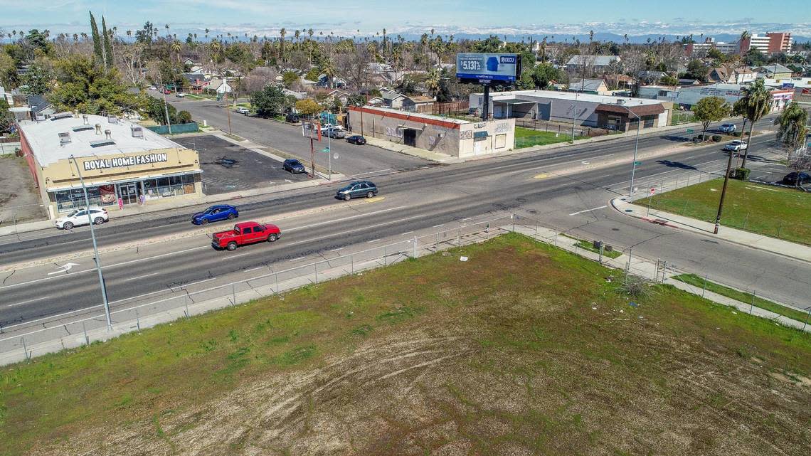 A couple of empty lots face Ventura Avenue at Seventh Avenue in southeast Fresno on Thursday, March 2, 2023.