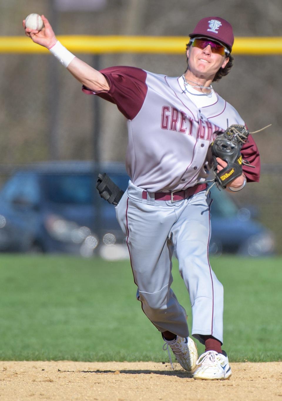 IVC shortstop Cole Yates throws to first base for an out against Dunlap on Tuesday, April 9, 2024 at Dunlap High School.