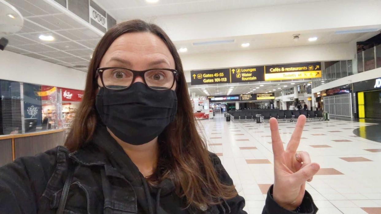 First in the airport the moment travel was permitted on 17 May 2021 (Cathy Adams)