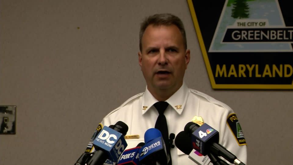 Greenbelt Police Department Chief Richard Bowers speaks at a news conference on Friday, April 19. - WJLA