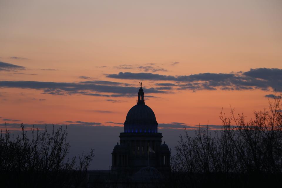 The Rhode Island State House at sunset, taken from Prospect Terrace.