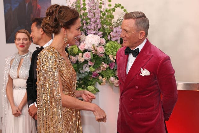 The Duchess of Cambridge meets Daniel Craig upon her arrival for the World Premiere of No Time To Die