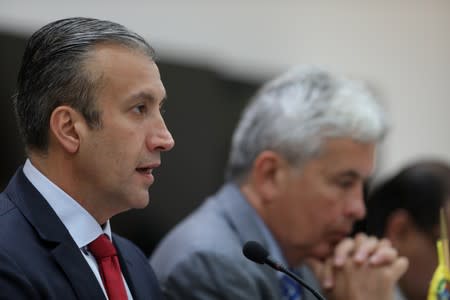 Venezuelan Industries Minister Tareck El Aissami speaks during a meeting in Caracas