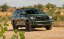 <p>A few new color options are all that's new with the 2022 <a href="https://www.caranddriver.com/toyota/sequoia-2022" rel="nofollow noopener" target="_blank" data-ylk="slk:Toyota Sequoia;elm:context_link;itc:0;sec:content-canvas" class="link ">Toyota Sequoia</a>, but a <a href="https://www.caranddriver.com/news/a38857490/2023-toyota-sequoia-revealed-hybrid/" rel="nofollow noopener" target="_blank" data-ylk="slk:completely redesigned 2023 Sequoia;elm:context_link;itc:0;sec:content-canvas" class="link ">completely redesigned 2023 Sequoia</a> will go on sale in the summer of 2022. Until then, thrust comes from a 5.7-liter V-8 making 381 horsepower paired with an archaic but proven six-speed automatic transmission. Rear-wheel drive is standard while four-wheel drive is our recommended option. The Sequoia is available in six different trim levels, ranging in price from $51,995 for the SR5 all the way up to $68,045 for the tricked-out Platinum model. We think a well-optioned SR5 is the smartest buy. Towing is rated at 7400 pounds, and a third row of seats allows the Sequoia to carry up to eight passengers. The interior is relatively sparse and does nothing to hide the truck’s 16-year-old design. Still, basic amenities, such as Apple CarPlay and Android Auto as well as Wi-Fi hotspot capability are available.</p><ul><li>Base Price: $51,995 </li><li>Powertrain: 381-hp 5.7-liter V-8 engine, six-speed automatic transmission</li><li>Cargo space behind second row: 67 cubic feet</li><li>Cargo space behind third row: 19 cubic feet </li><li>Maximum conventional towing capacity: 7000 pounds</li></ul><p><a class="link " href="https://www.caranddriver.com/toyota/sequoia/specs" rel="nofollow noopener" target="_blank" data-ylk="slk:MORE SEQUOIA SPECS;elm:context_link;itc:0;sec:content-canvas">MORE SEQUOIA SPECS</a></p>