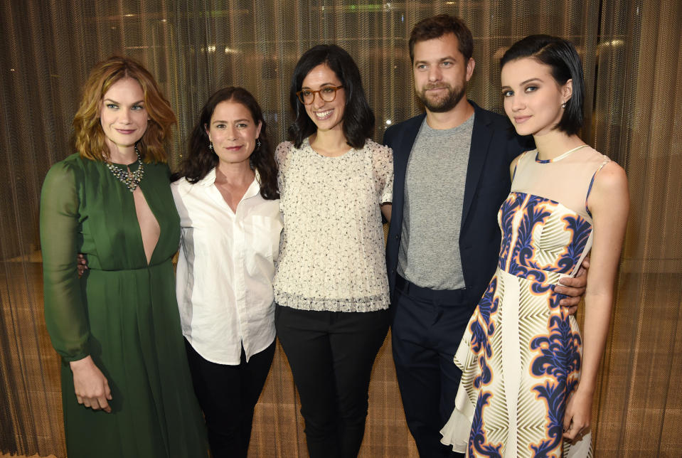 Sarah Treem, center, executive producer of the Showtime series &quot;The Affair,&quot; poses with cast members, left to right, Ruth Wilson, Maura Tierney, Joshua Jackson and Julia Goldani Telles at a screening and panel discussion for the show at the Samuel Goldwyn Theatre on Wednesday, May 6, 2015, in Beverly Hills, Calif. (Photo by Chris Pizzello/Invision/AP)