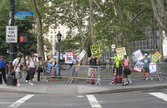 Protesters outside the City Clerk's office in New York. Joao Costa/Yahoo! News